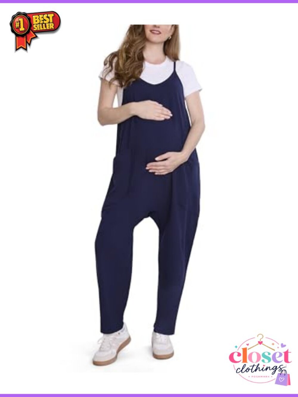 Sleeveless Maternity Romper Jumpsuit V-Neck Spaghetti Strap Relaxed Fit